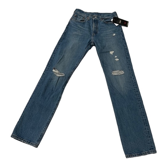 Levi’s 501 Straight Leg Distressed Button Fly Jeans Women’s Size 26 NWT - Picture 4 of 15
